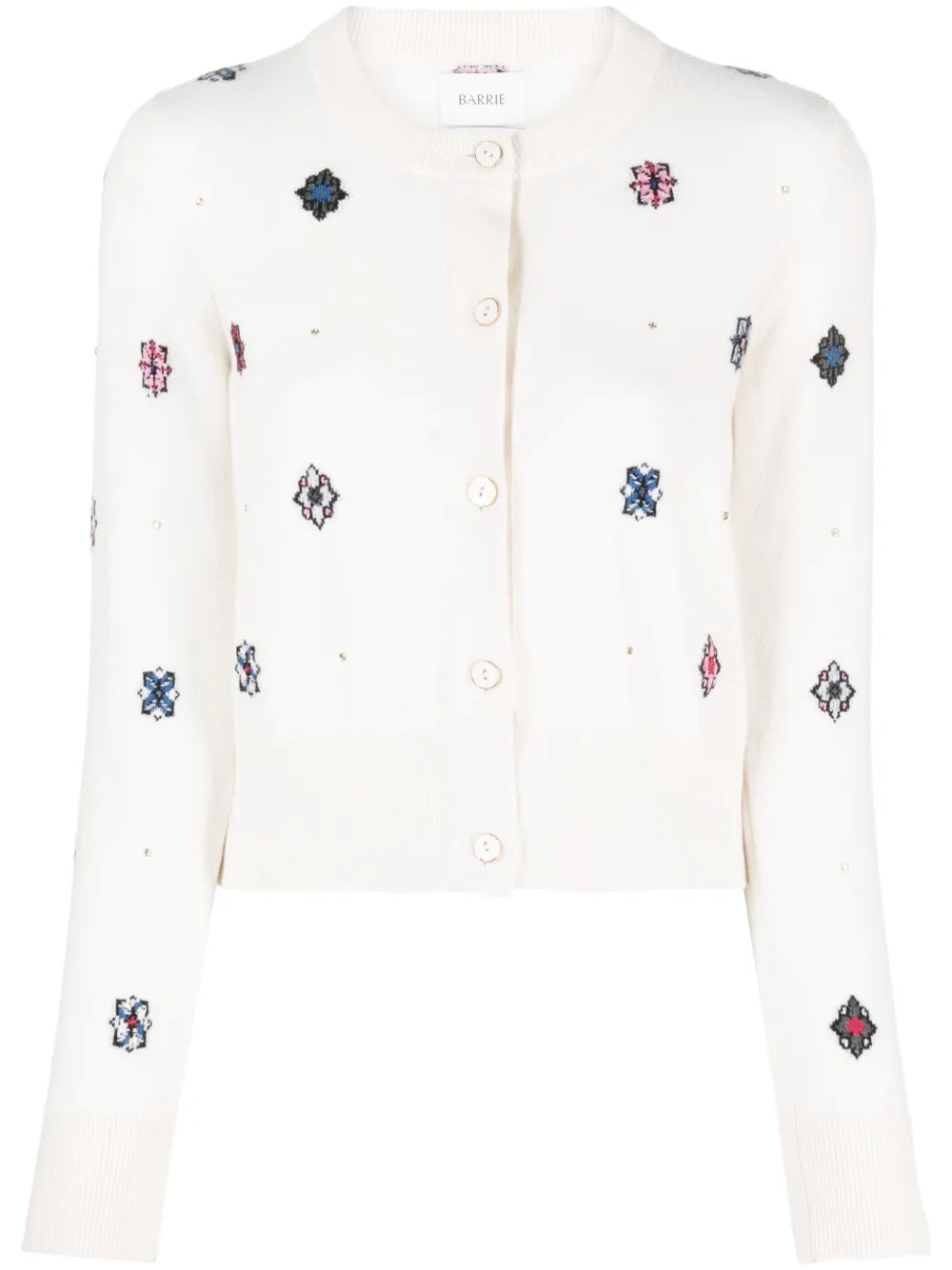 Intarsia-Knit Round-Neck Cardigan