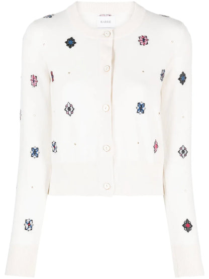 Intarsia-Knit Round-Neck Cardigan
