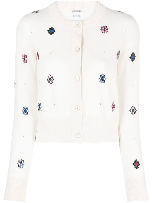 Intarsia-Knit Round-Neck Cardigan
