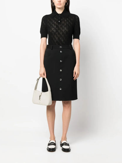 Pointelle-Knit Cashmere Polo Top