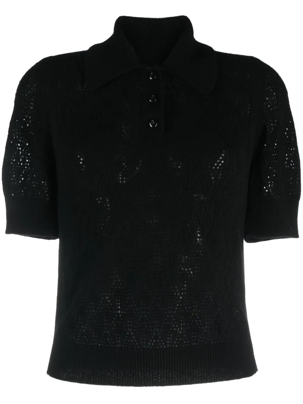 Pointelle-Knit Cashmere Polo Top