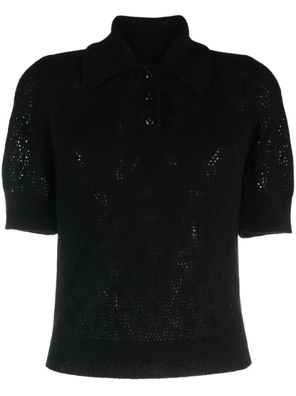 Pointelle-Knit Cashmere Polo Top
