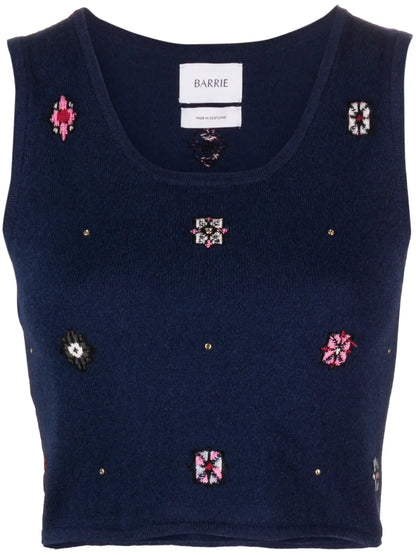 Floral-Motif Cropped Knitted Top