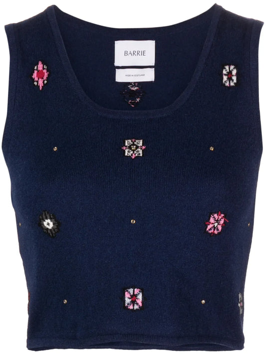 Floral-Motif Cropped Knitted Top