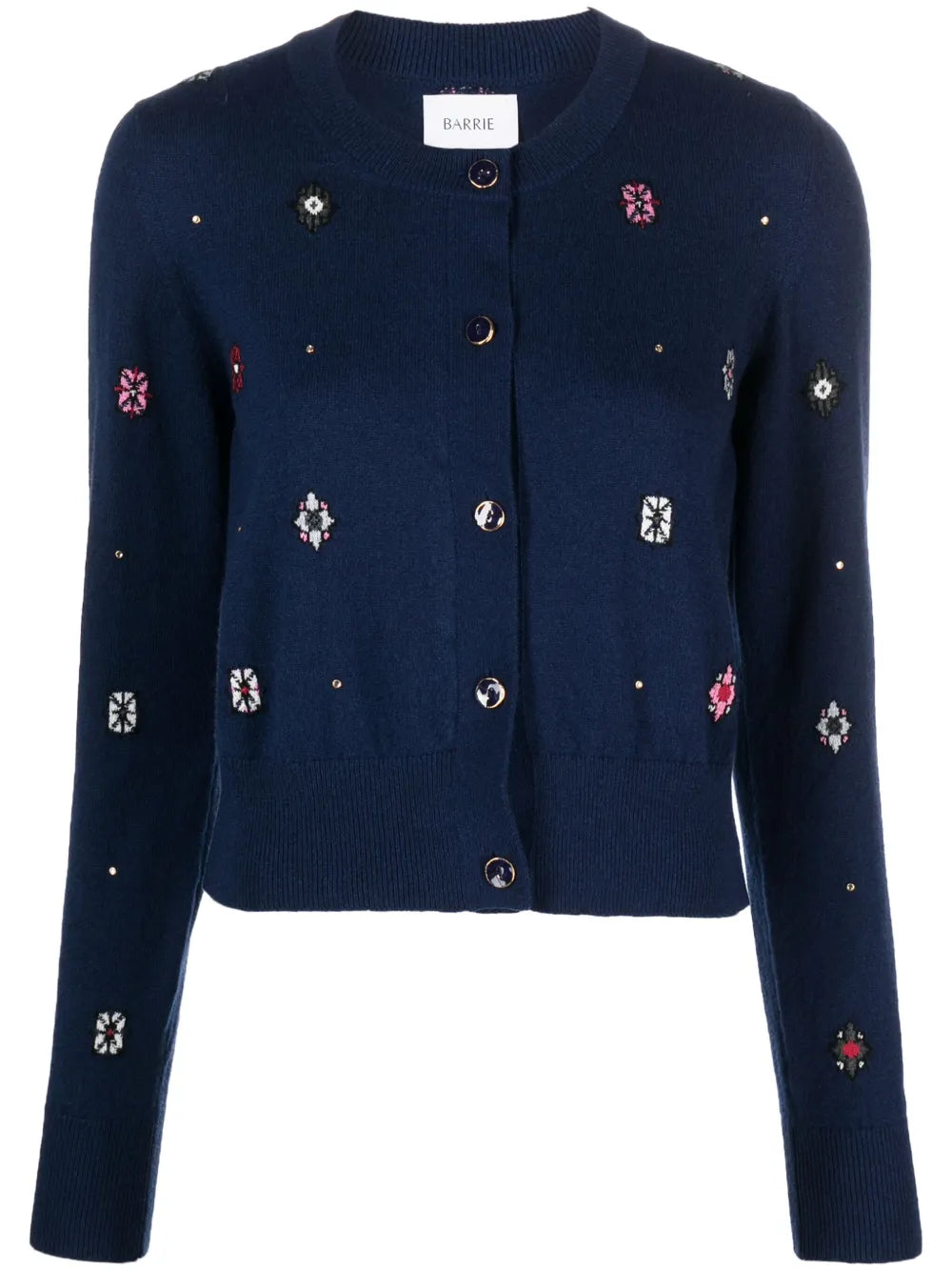 Intarsia-Knit Round-Neck Cardigan