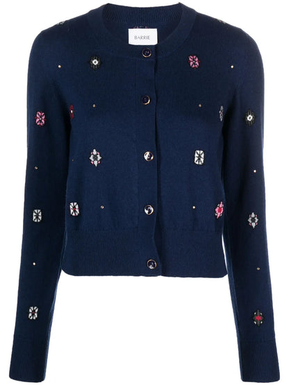 Intarsia-Knit Round-Neck Cardigan