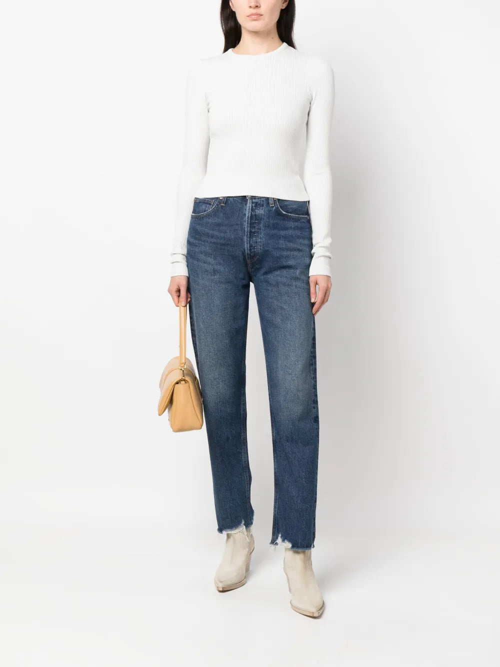 Distressed-Finish Straight-Leg Jeans