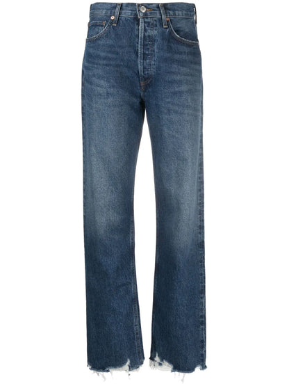 Distressed-Finish Straight-Leg Jeans