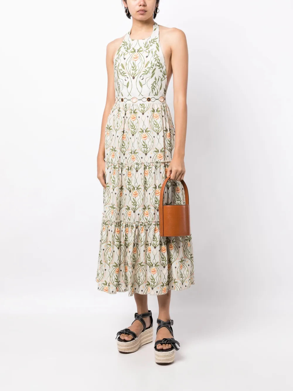 Consuelo Lunar Floral-Print Halterneck Dress