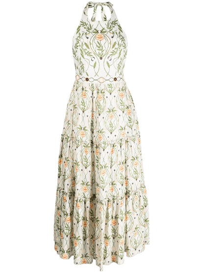 Consuelo Lunar Floral-Print Halterneck Dress