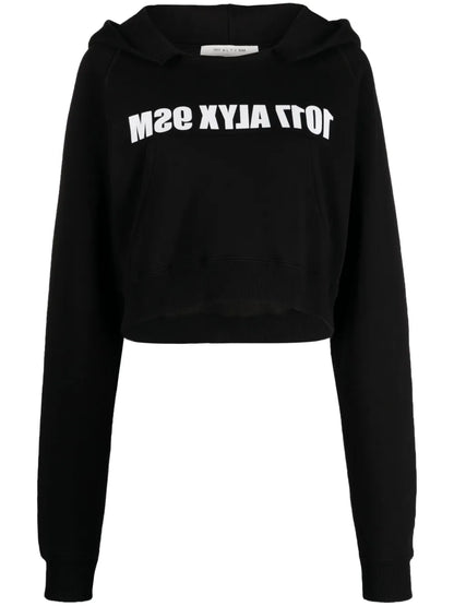Logo-Print Cropped Cotton Hoodie