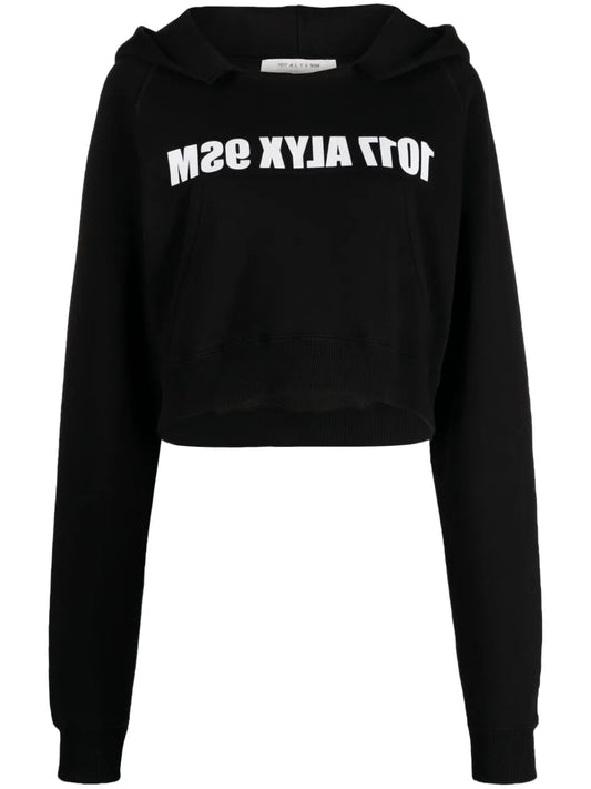 Logo-Print Cropped Cotton Hoodie