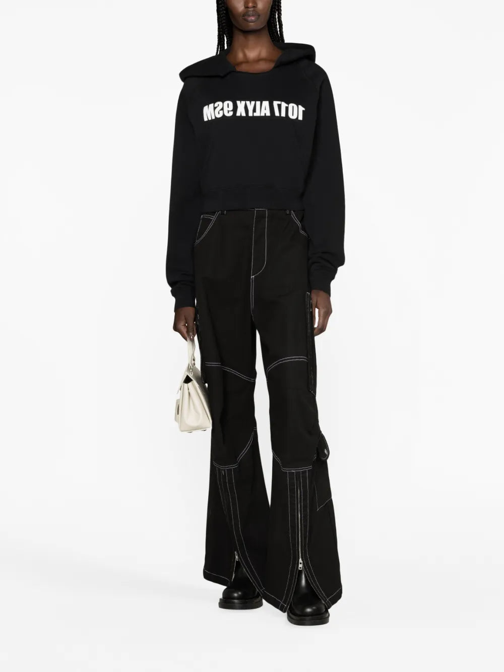 Logo-Print Cropped Cotton Hoodie