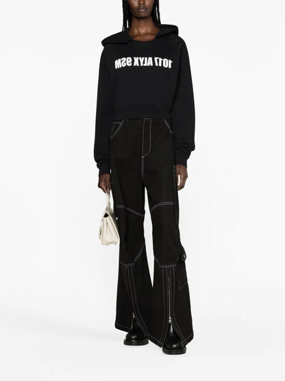 Logo-Print Cropped Cotton Hoodie