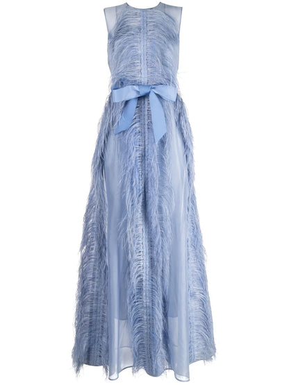 Beau Feather-Trim Sleeveless Organza Gown