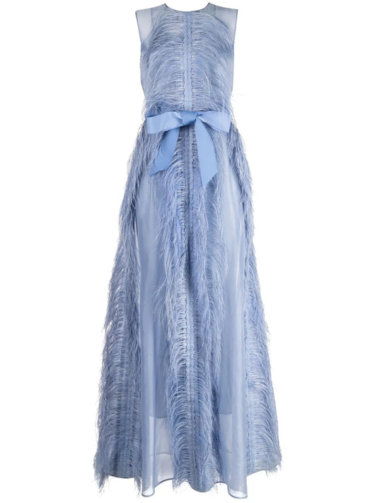 Beau Feather-Trim Sleeveless Organza Gown