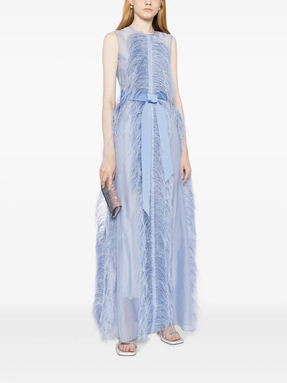 Beau Feather-Trim Sleeveless Organza Gown