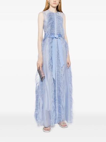 Beau Feather-Trim Sleeveless Organza Gown