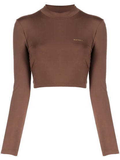Laminated-Logo Roll-Neck Top