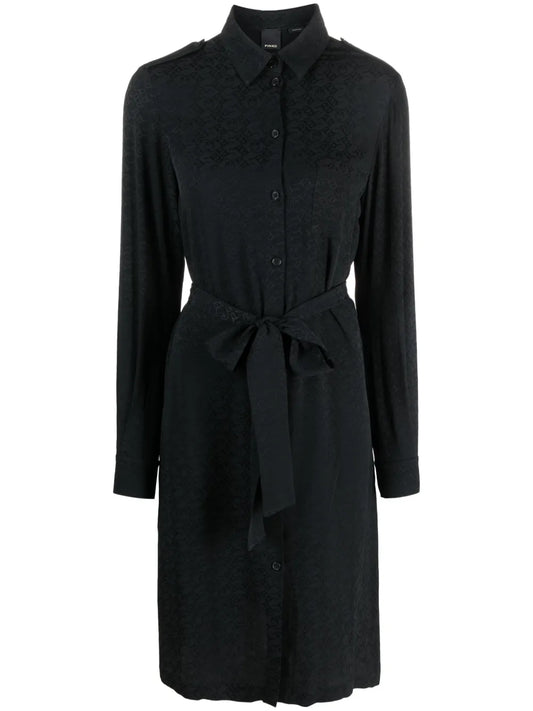 Monogram-Pattern Belted Shirtdress