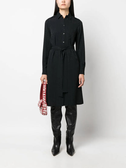 Monogram-Pattern Belted Shirtdress