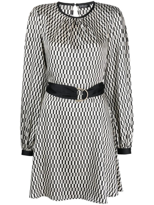 Graphic-Print Belted Dress