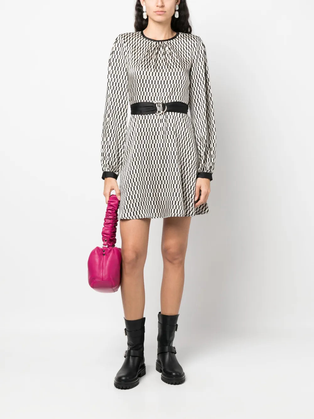 Graphic-Print Belted Dress