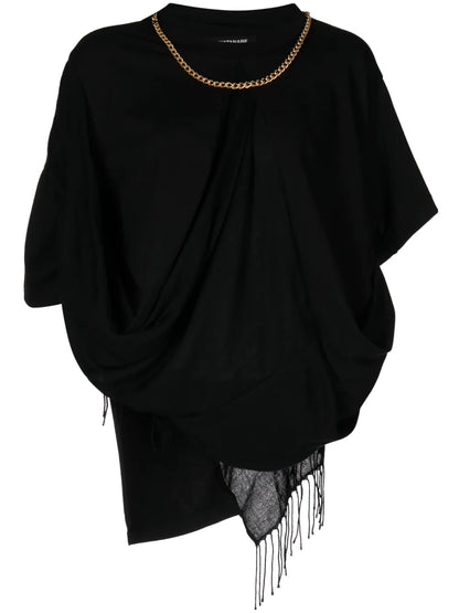 Fringe-Detail Draped Top
