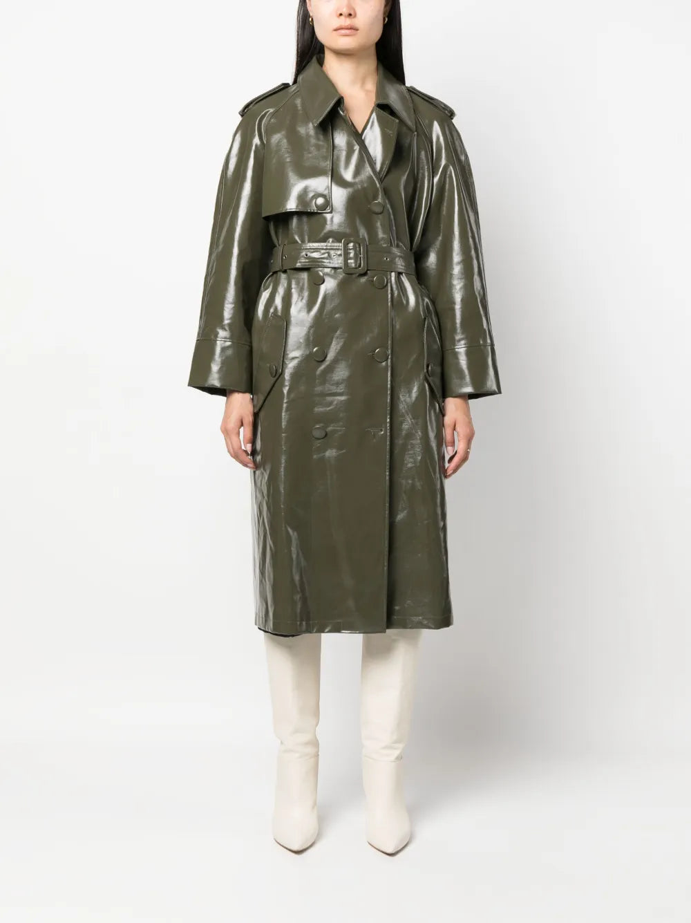 Double-Breasted Patent Trench Coat