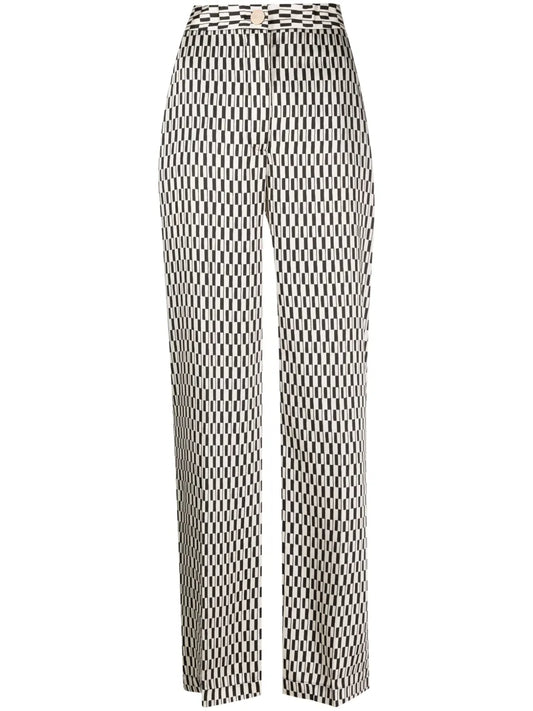 Geometric-Print Straight-Leg Trousers