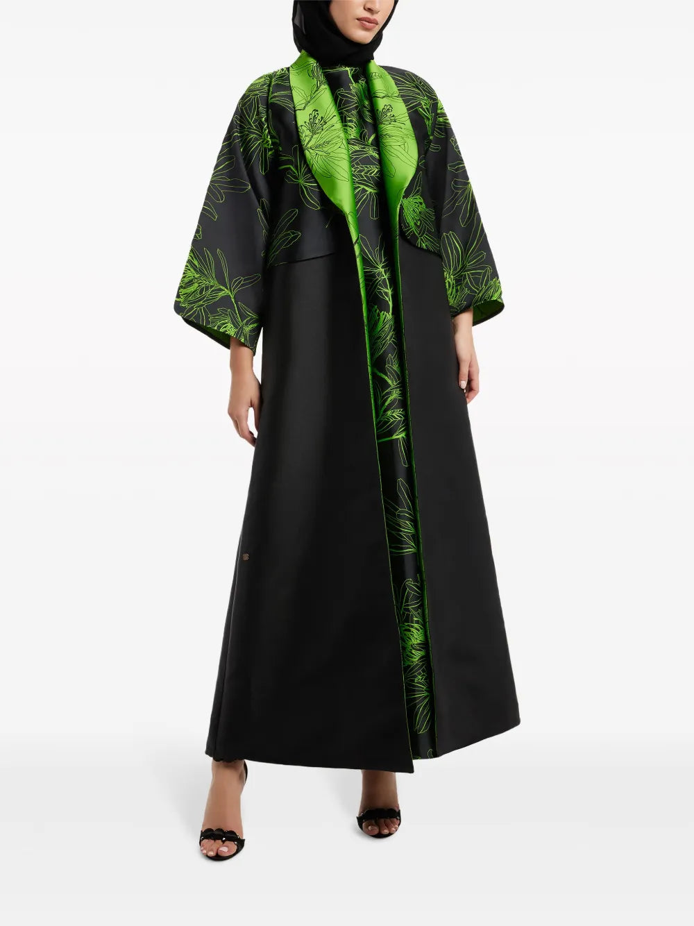 Mikado Floral-Print Abaya