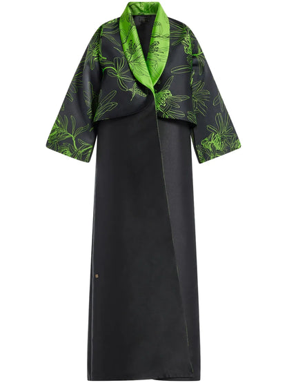 Mikado Floral-Print Abaya