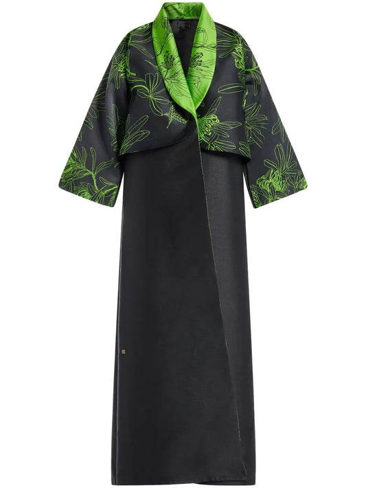 Mikado Floral-Print Abaya