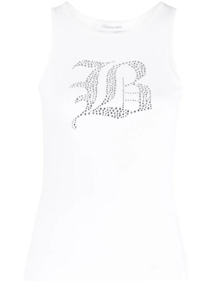 Rhinestone-Logo Ribbed Tank Top