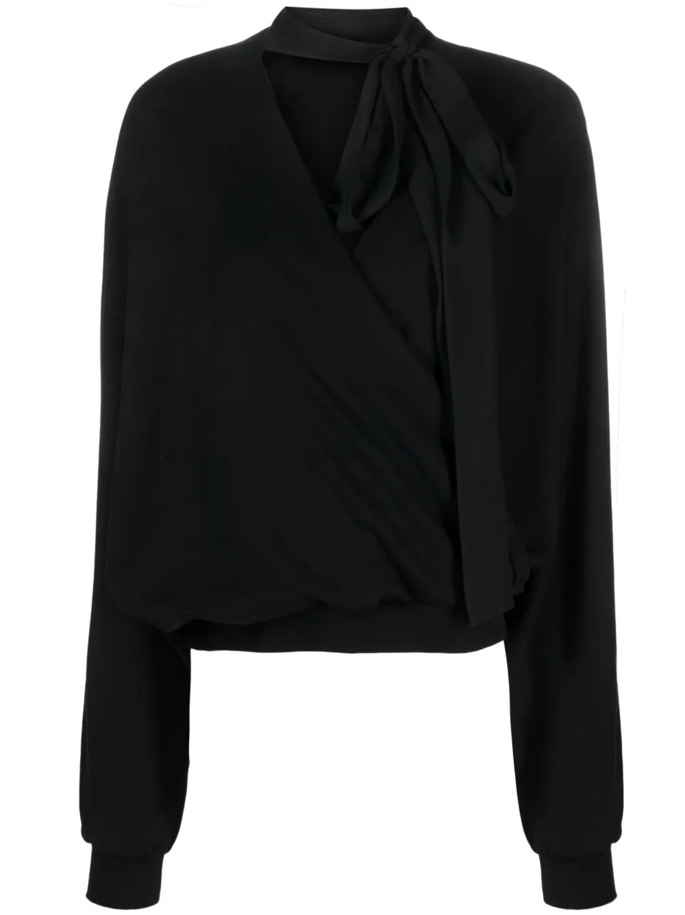 Attached-Scarf Wrap Blouse