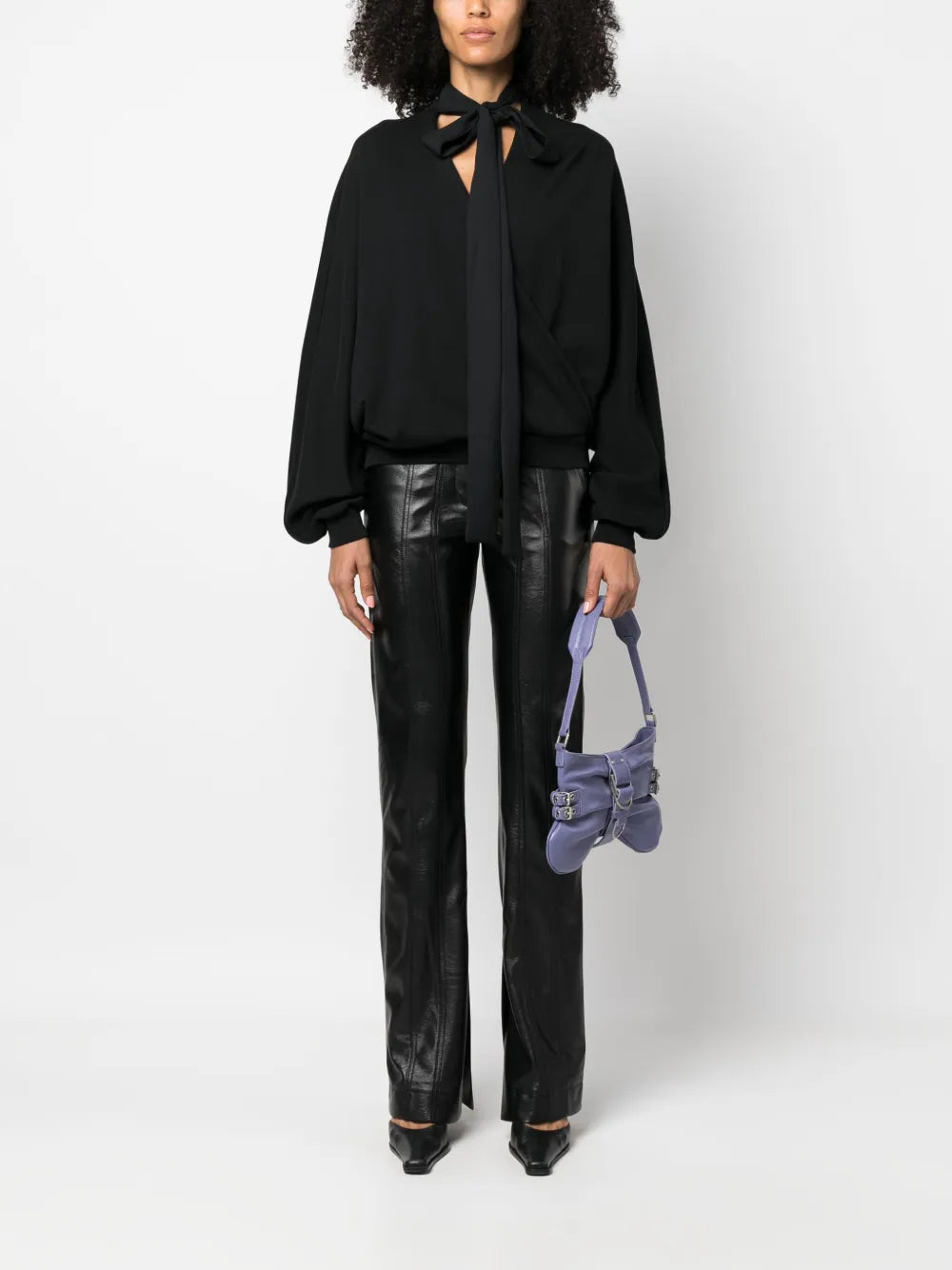 Attached-Scarf Wrap Blouse
