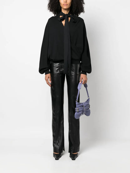 Attached-Scarf Wrap Blouse