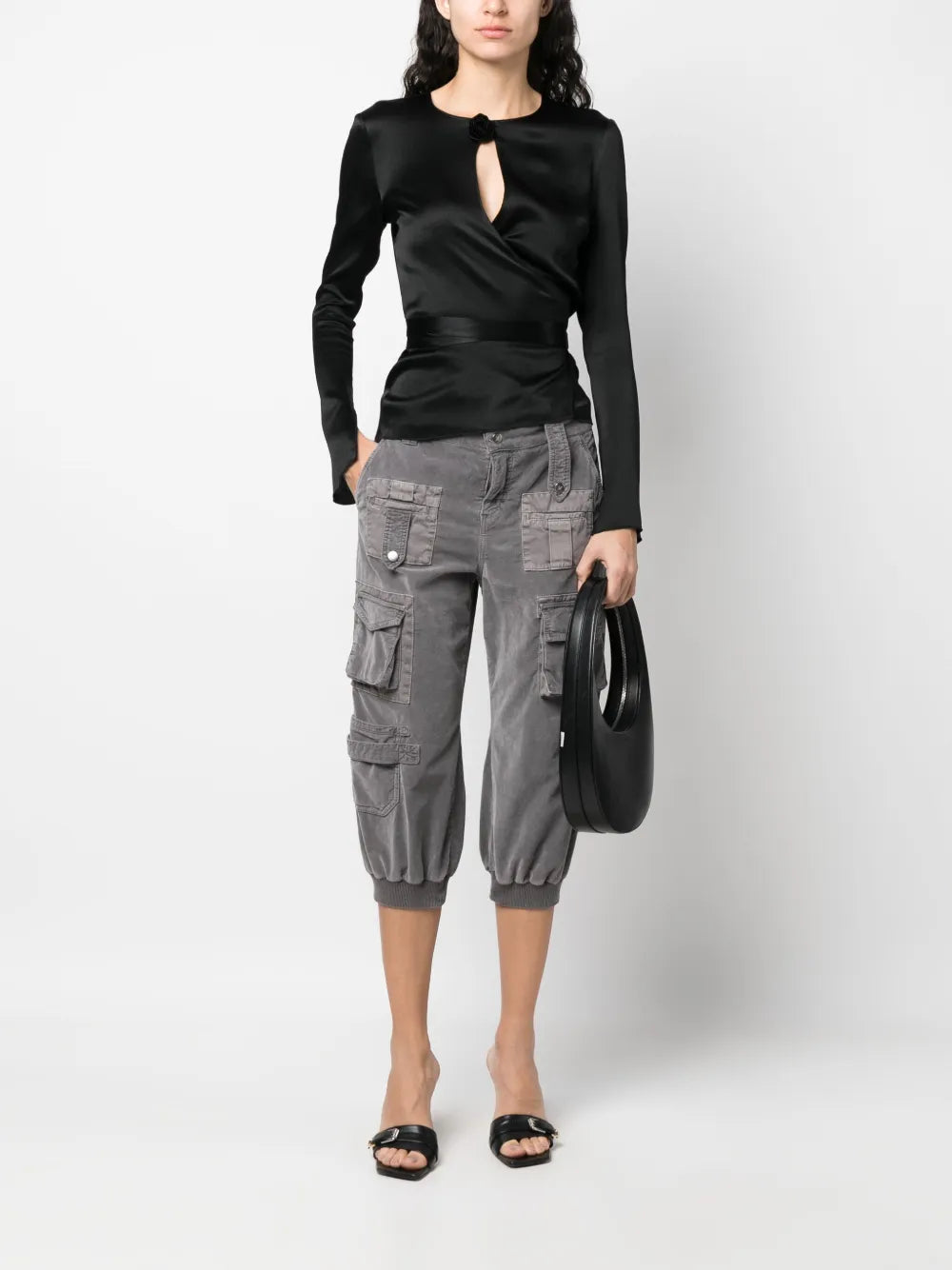 Floral-Appliqué Wraparound Blouse