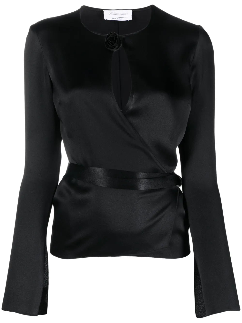 Floral-Appliqué Wraparound Blouse