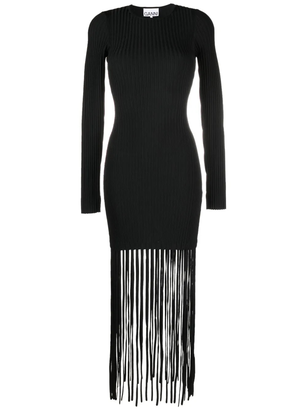 Fringed Ribbed-Knit Minidress