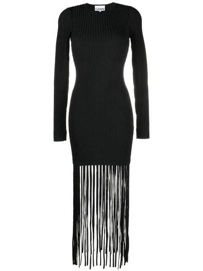 Fringed Ribbed-Knit Minidress