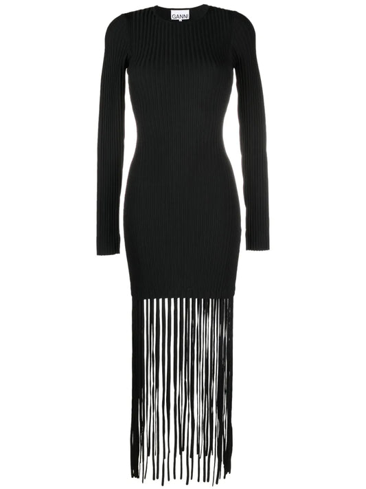 Fringed Ribbed-Knit Minidress