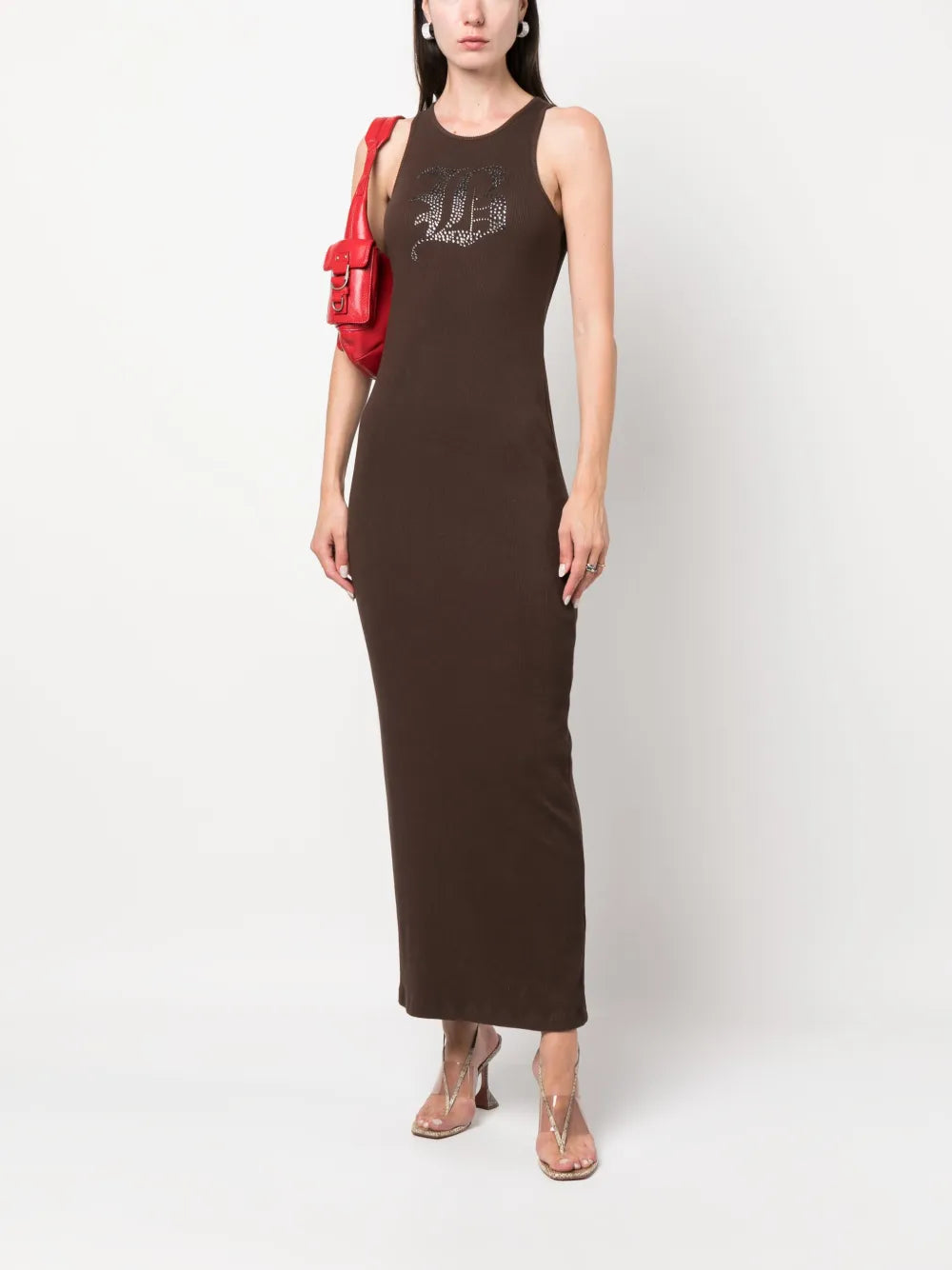 Rhinestone-Logo Midi Dress