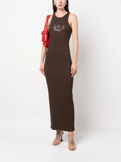 Rhinestone-Logo Midi Dress