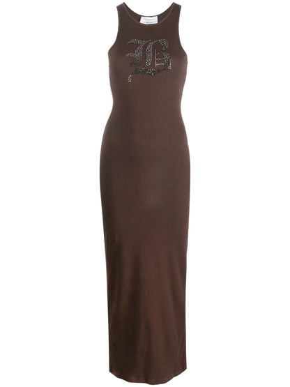 Rhinestone-Logo Midi Dress