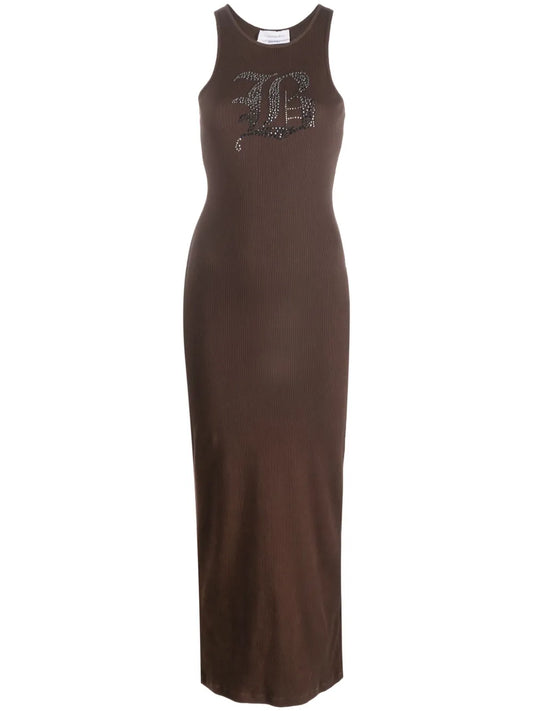 Rhinestone-Logo Midi Dress