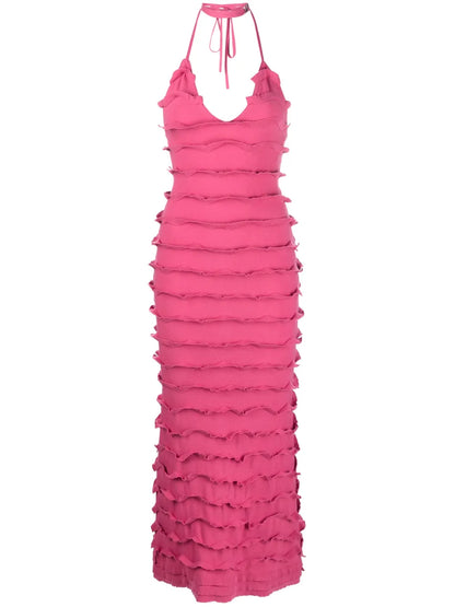 Ruffled V-Neck Maxi Dress