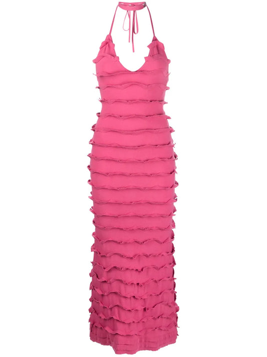 Ruffled V-Neck Maxi Dress