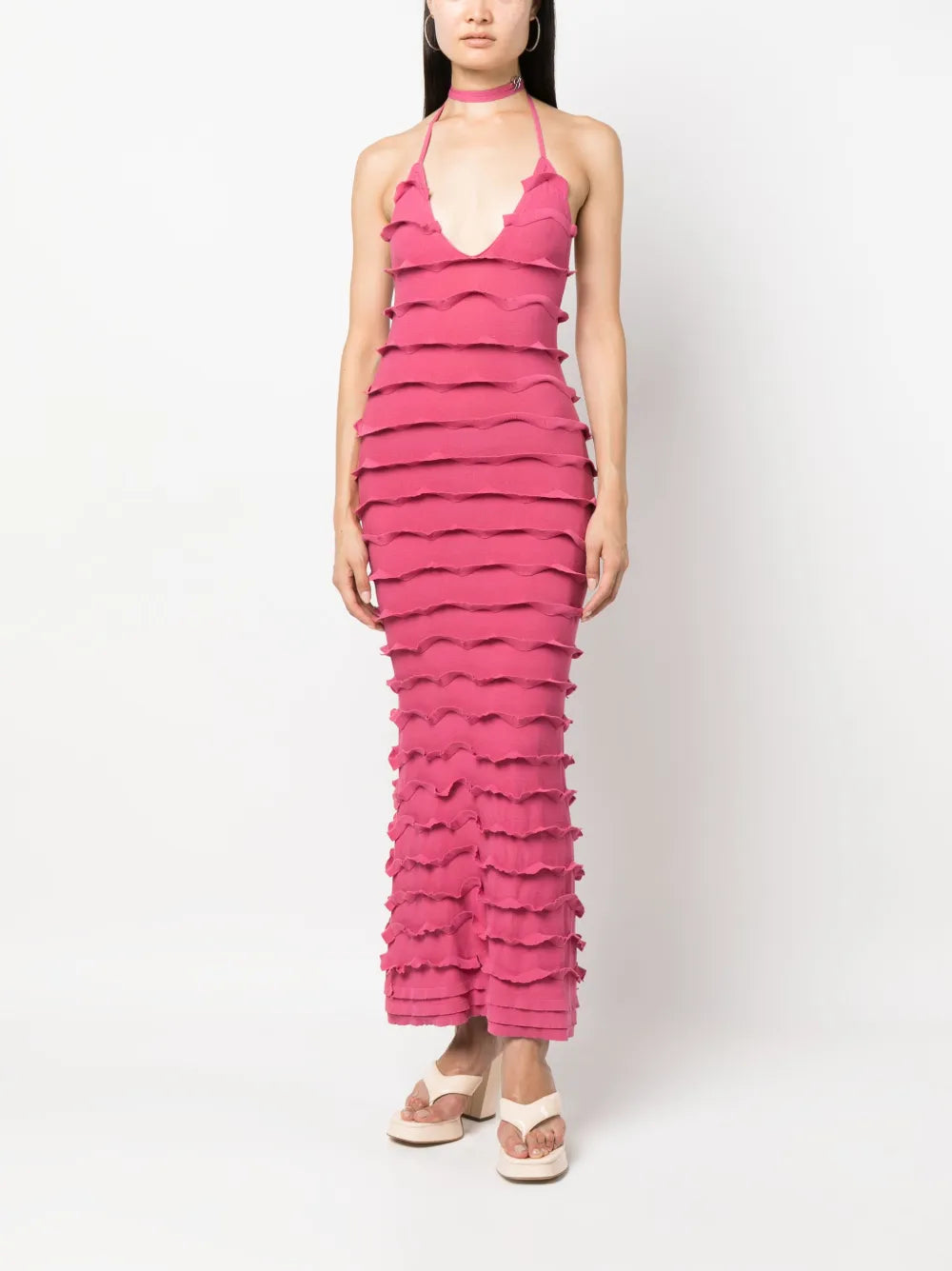Ruffled V-Neck Maxi Dress