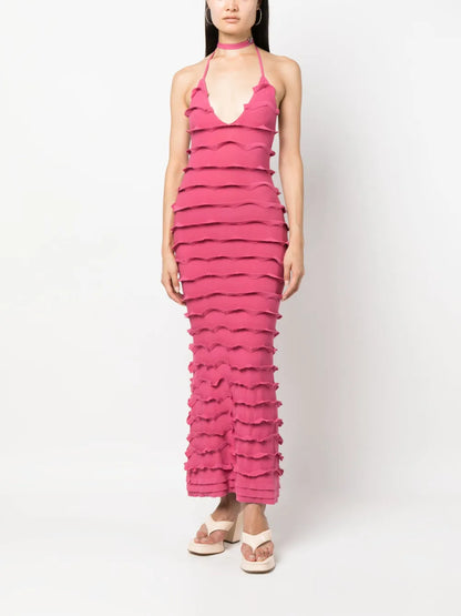 Ruffled V-Neck Maxi Dress